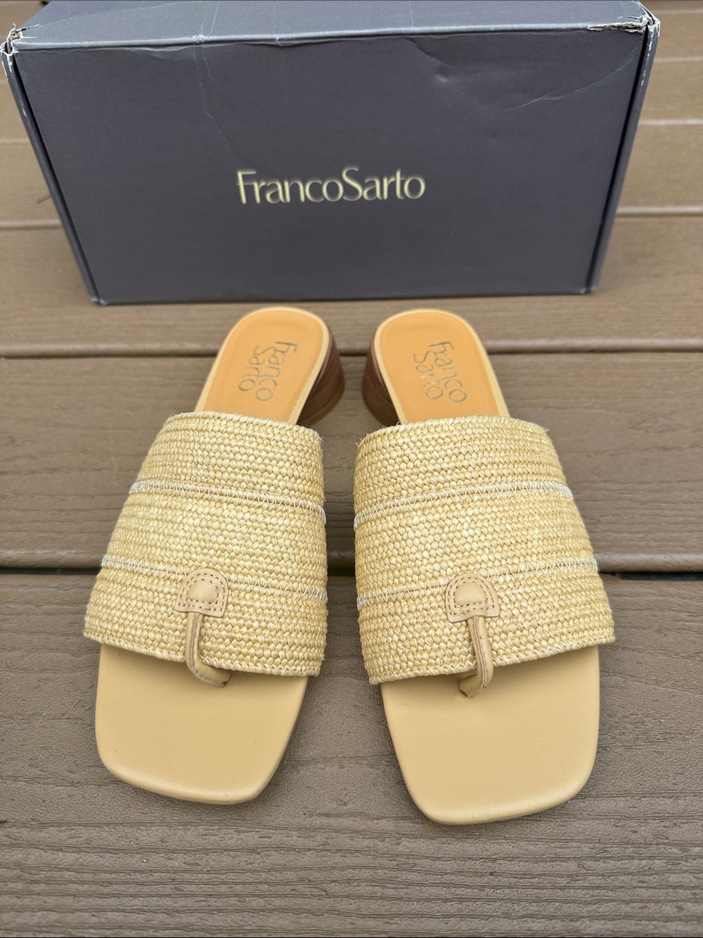 Franco Sarto Womens Loran Slide Sandal Natural Beige Stretch Raffia 6.5